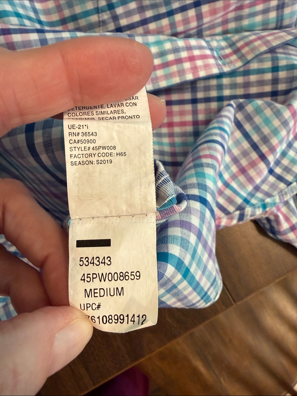 Izod Men's Premium Essentials Blue and Pink Plaid Button-Down Shirt Medium - Picture 8 of 14